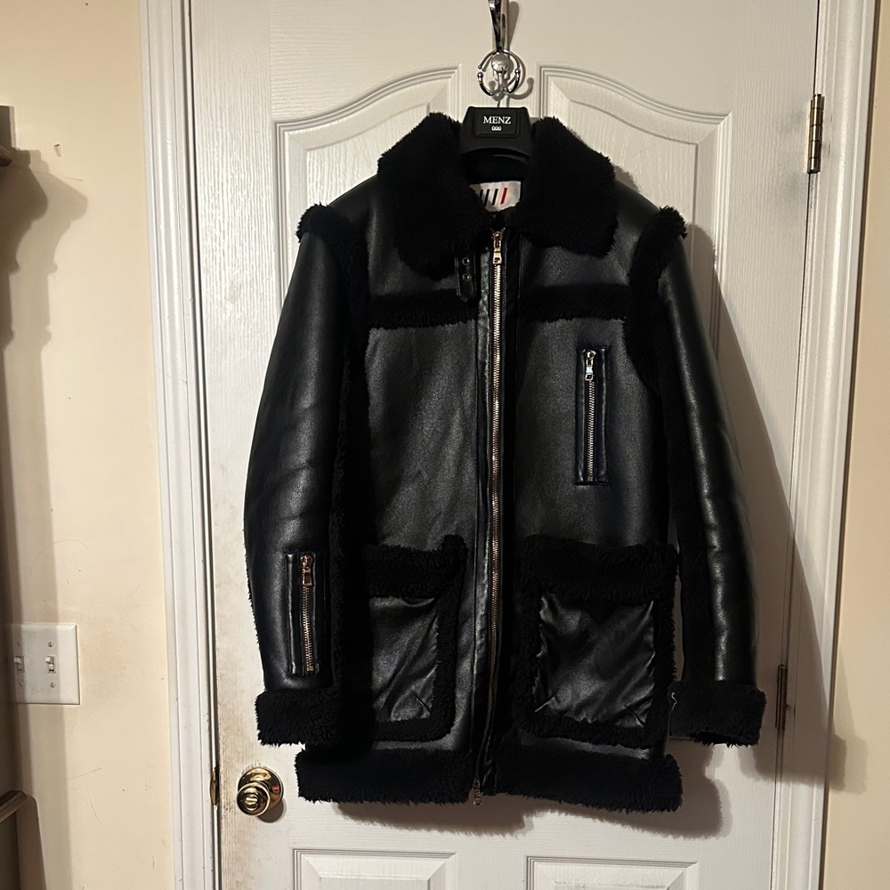 Men's Black Shearling Military Jacket